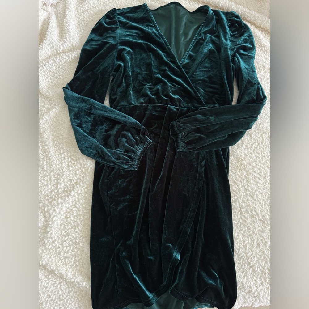 Long sleeve Velvet Forest Green Dress